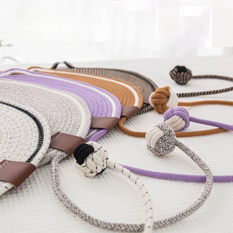 JMT-060490 Braided Cotton Rope Cat Scratching Mat with Integrated Toy Ball - Washable & Durable Design for Furniture Protection