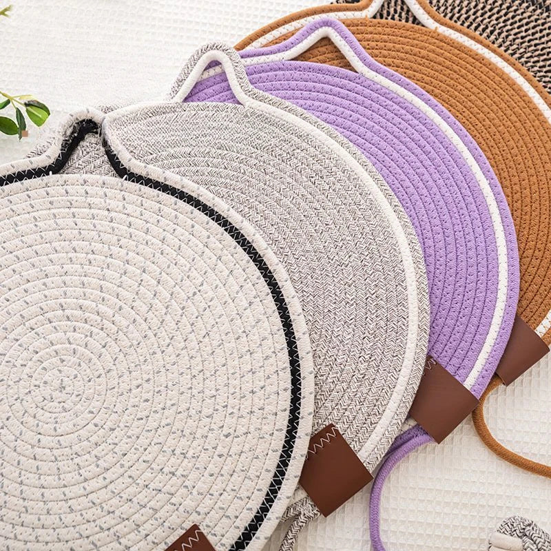 JMT-060490 Braided Cotton Rope Cat Scratching Mat with Integrated Toy Ball - Washable & Durable Design for Furniture Protection