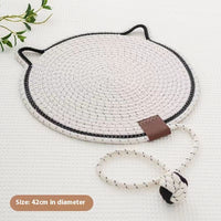 HKM-088723 Braided Cotton Rope Cat Scratching Mat with Integrated Toy Ball - Washable & Durable Design for Furniture Protection