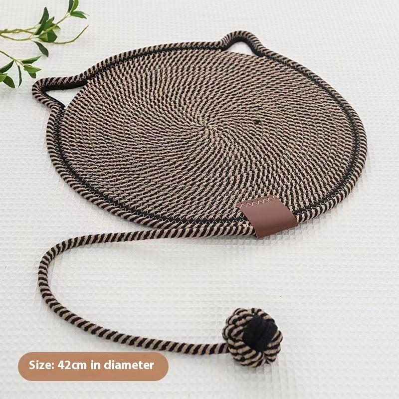 JMT-060490 Braided Cotton Rope Cat Scratching Mat with Integrated Toy Ball - Washable & Durable Design for Furniture Protection