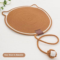 HKM-088723 Braided Cotton Rope Cat Scratching Mat with Integrated Toy Ball - Washable & Durable Design for Furniture Protection