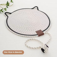 HKM-088723 Braided Cotton Rope Cat Scratching Mat with Integrated Toy Ball - Washable & Durable Design for Furniture Protection