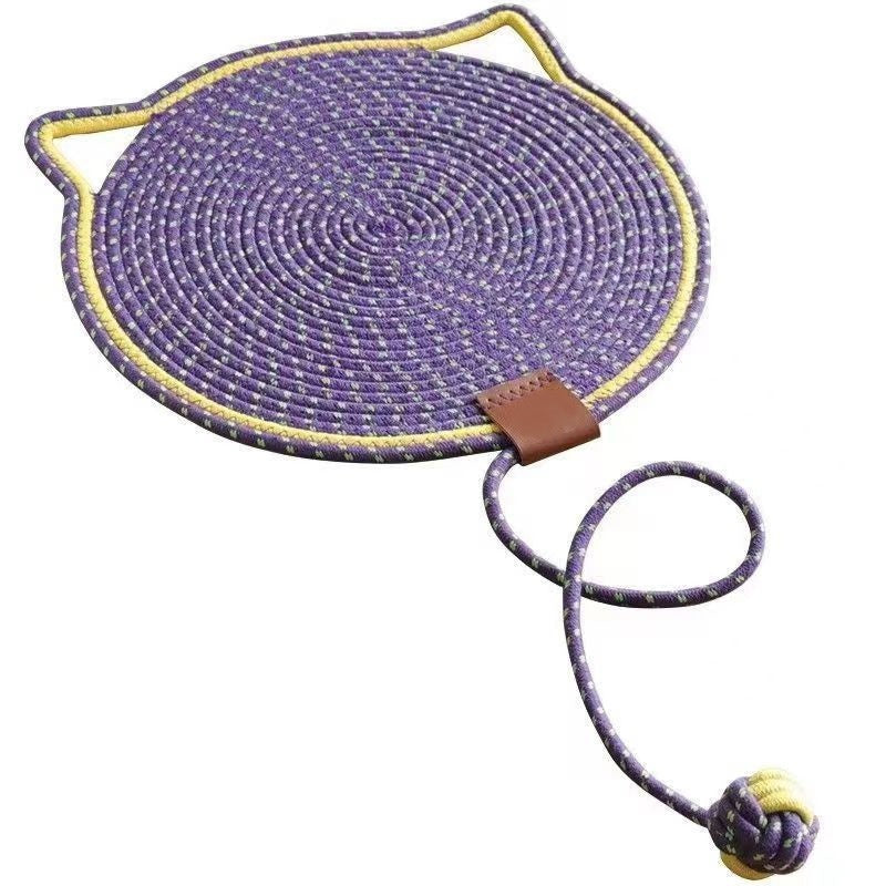 JMT-060490 Braided Cotton Rope Cat Scratching Mat with Integrated Toy Ball - Washable & Durable Design for Furniture Protection
