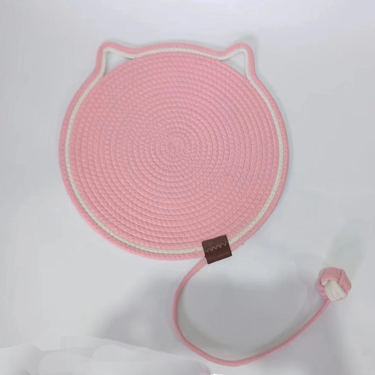 JMT-060490 Braided Cotton Rope Cat Scratching Mat with Integrated Toy Ball - Washable & Durable Design for Furniture Protection