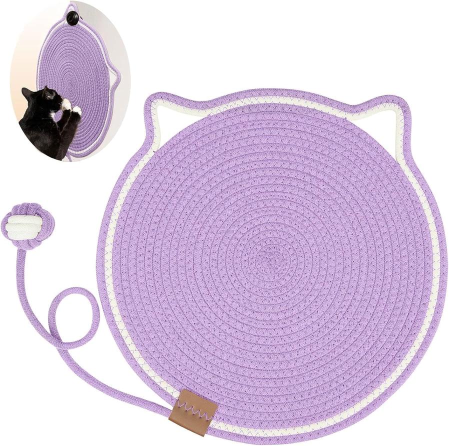 JMT-060490 Braided Cotton Rope Cat Scratching Mat with Integrated Toy Ball - Washable & Durable Design for Furniture Protection