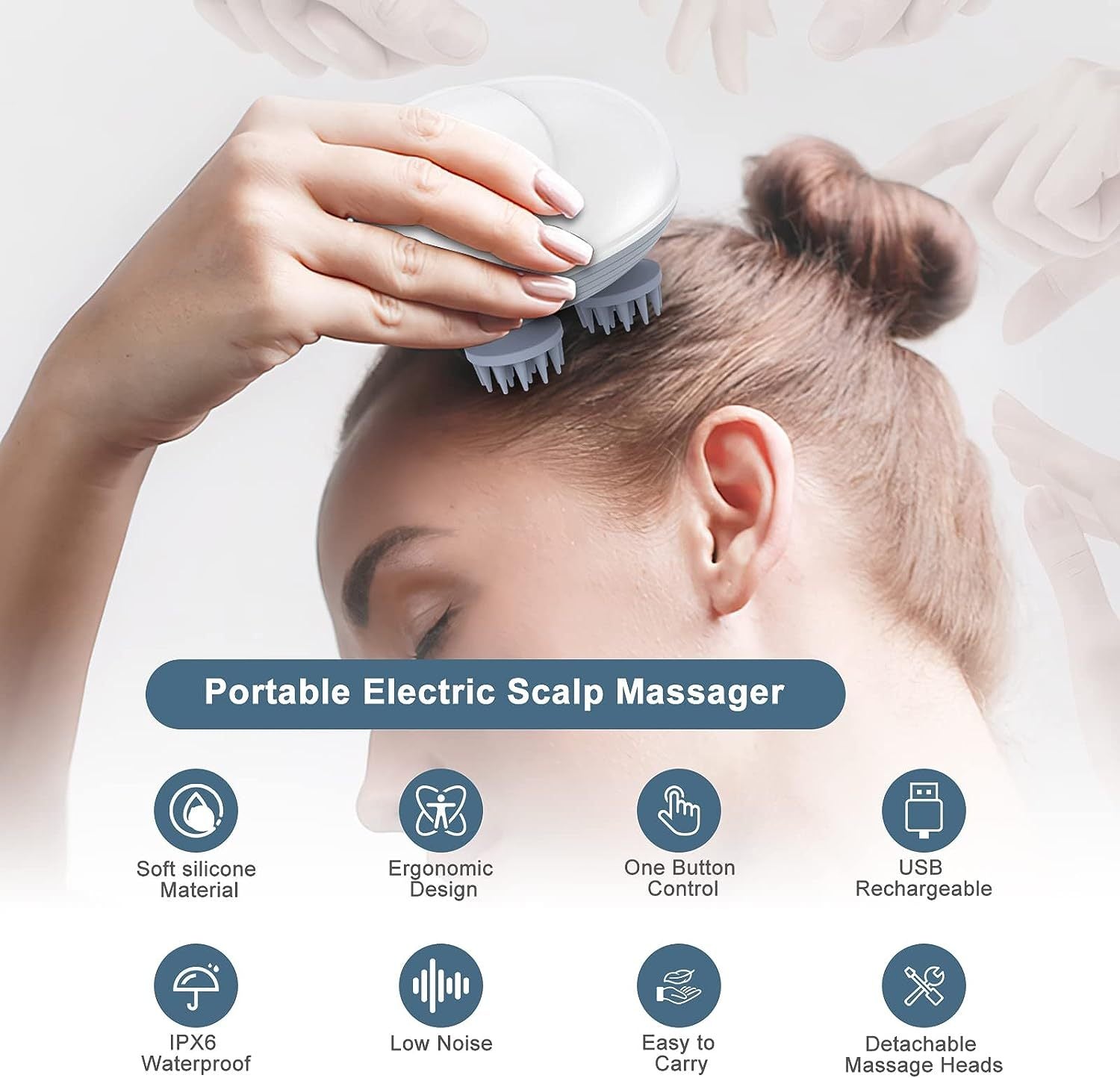 HKM-987795 Electric Pet Massager for Cats and Dogs | Deep Tissue Tension Relief Tool with 4 Rotating Heads & Rechargeable Design