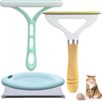 HKM-739859 3-Piece Pet Hair Remover Set - Metal Lint Remover, Double-Sided Silicone Brush, Round Carpet Scraper for Effective Hair Cleaning