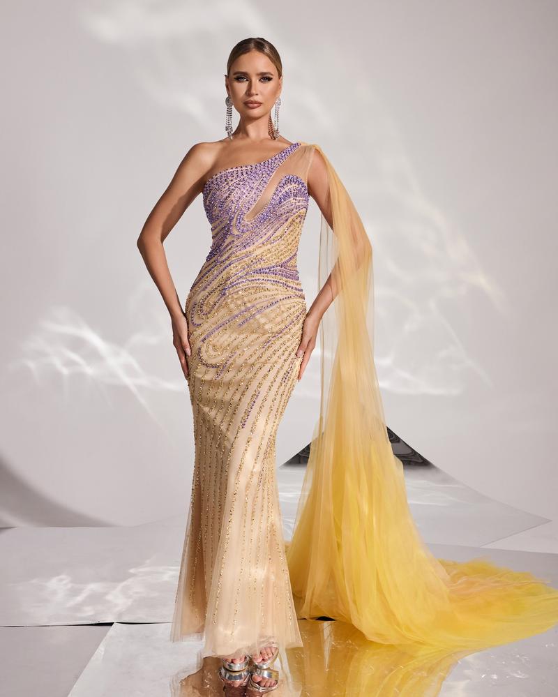 HKM-760915 Elegant Yellow Evening Dress for Women - Style EZ25127