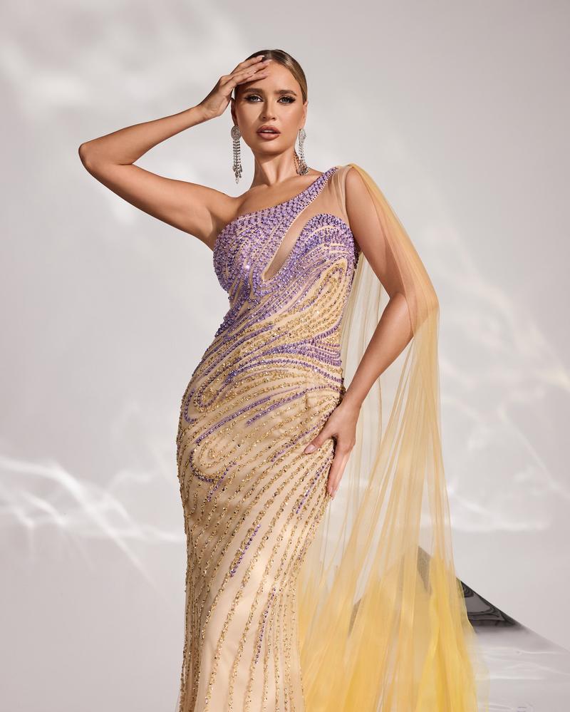 HKM-760915 Elegant Yellow Evening Dress for Women - Style EZ25127