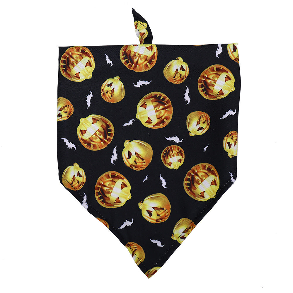 HKM-567955 Halloween Skull Pattern Dog Scarf - Dog Saliva Towel, Triangle Design, Polyester, Size M
