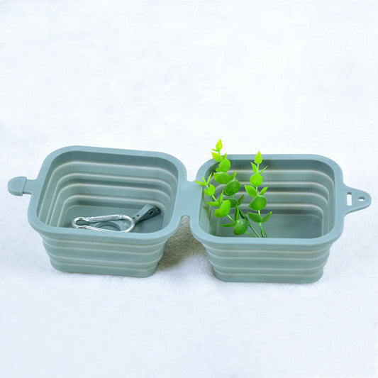 HKM-422483 Foldable Silicone Pet Bowl - Lightweight, Portable Design in Yellow, Gray, and Green (16.2 x 19 x 3.5 cm)