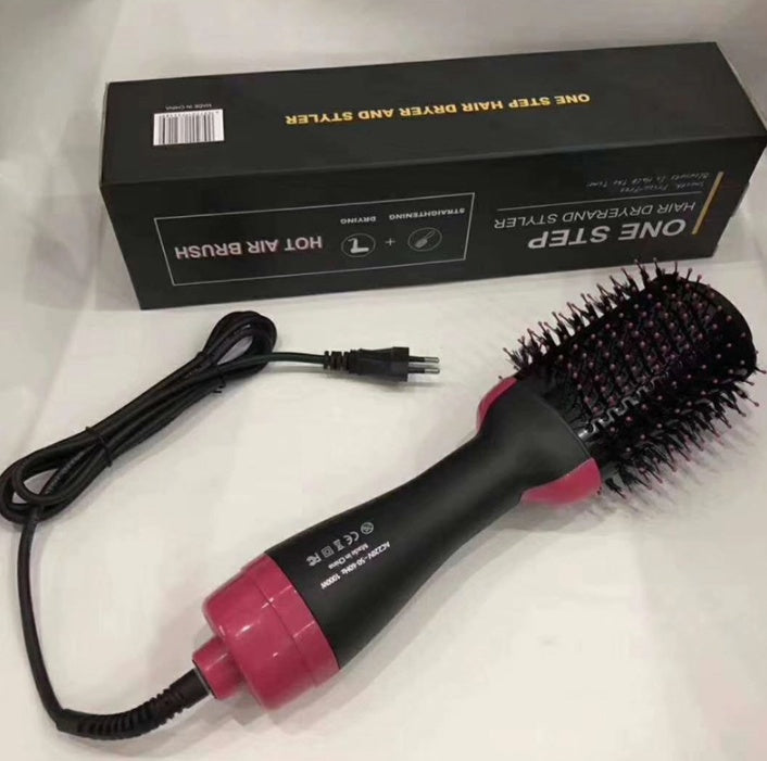 HKM-630867 Three-in-One Hot Air Comb for Easy Hair Drying, Curling, and Straightening in Pink, 1000W with 360-Degree Rotating Power Cord