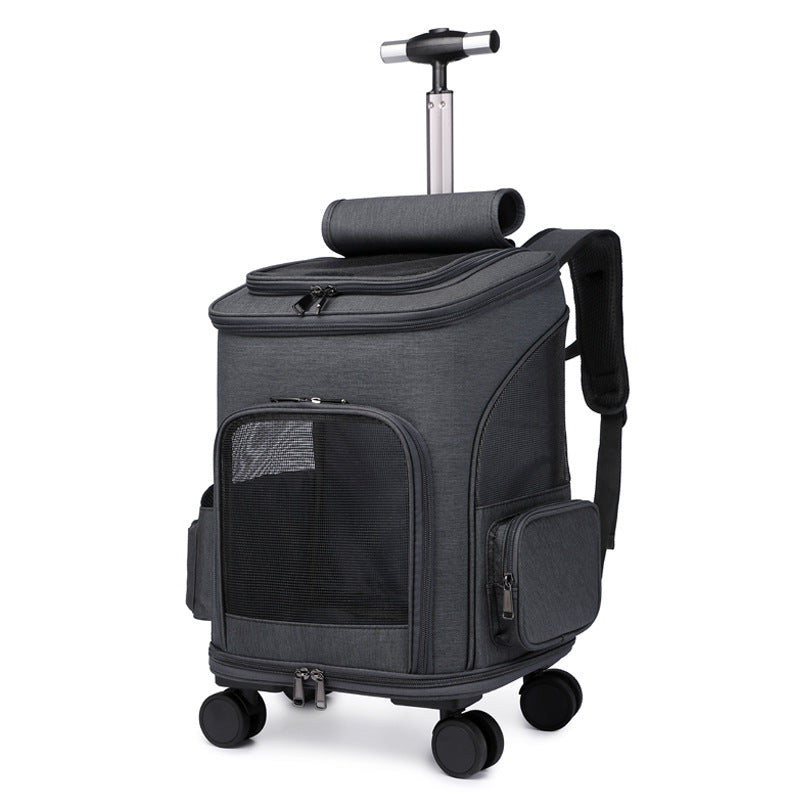 HKM-907923 Portable Folding Pet Trolley Backpack with Universal Wheels for Cats and Small Pets