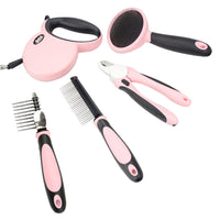 HKM-695251 Five-Piece Pet Grooming Set - Comb, Nail Scissors, Telescopic Traction Rope, and Hair Removal Brush