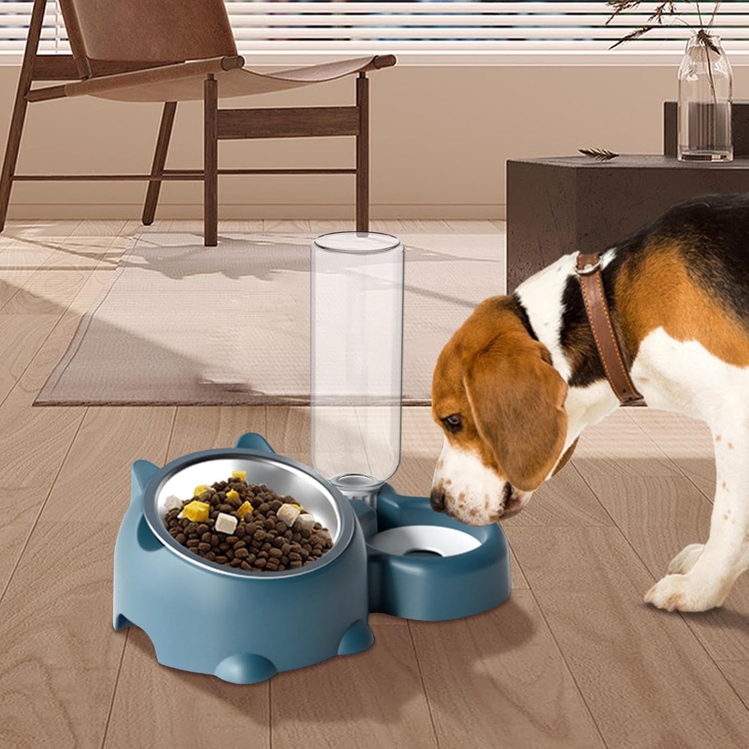 JMT-066954 Tilted Cat and Dog Food & Water Bowl Set with Removable Dispenser, 500ml Capacity, Available in Stainless Steel, Plastic, and Ceramic Options