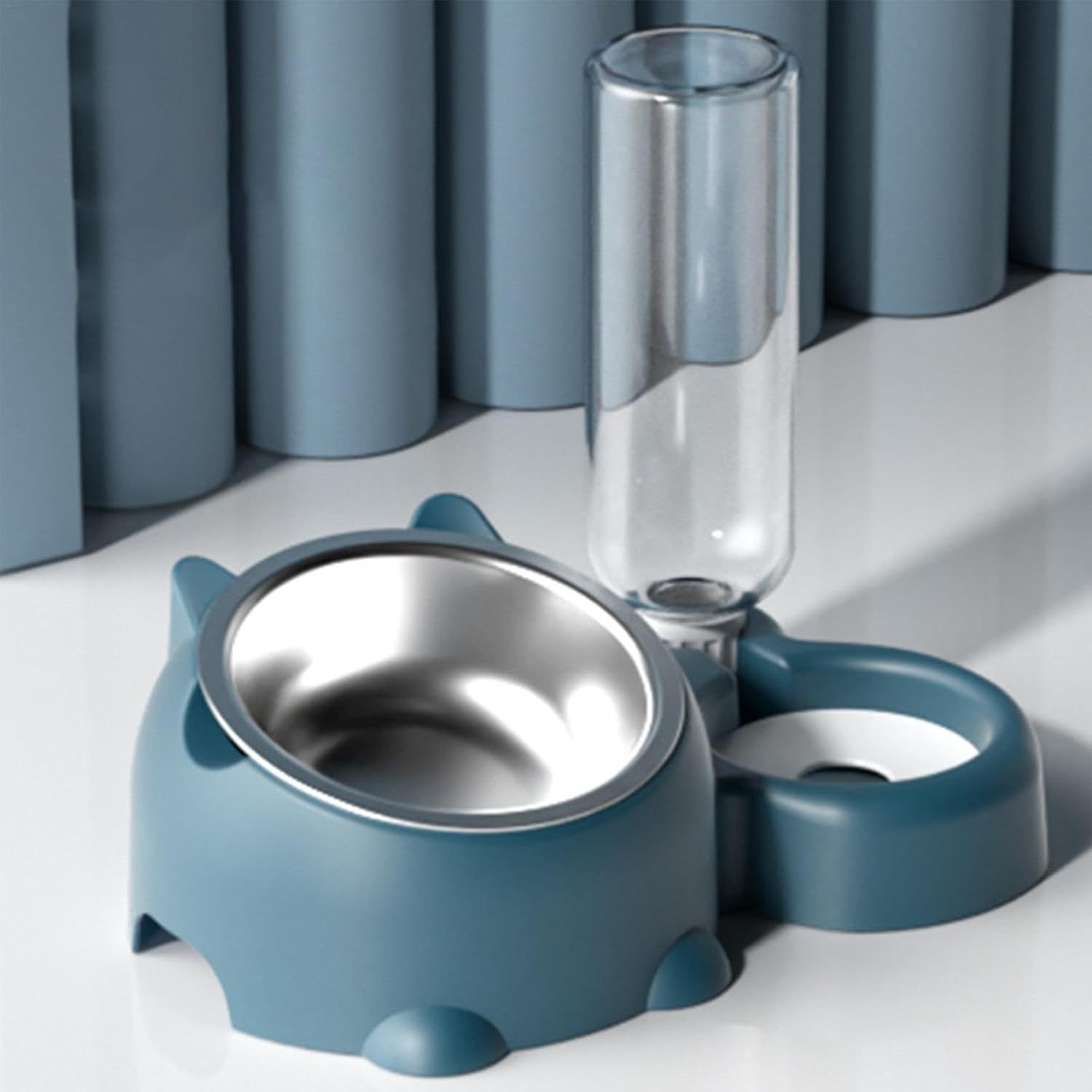 JMT-066954 Tilted Cat and Dog Food & Water Bowl Set with Removable Dispenser, 500ml Capacity, Available in Stainless Steel, Plastic, and Ceramic Options