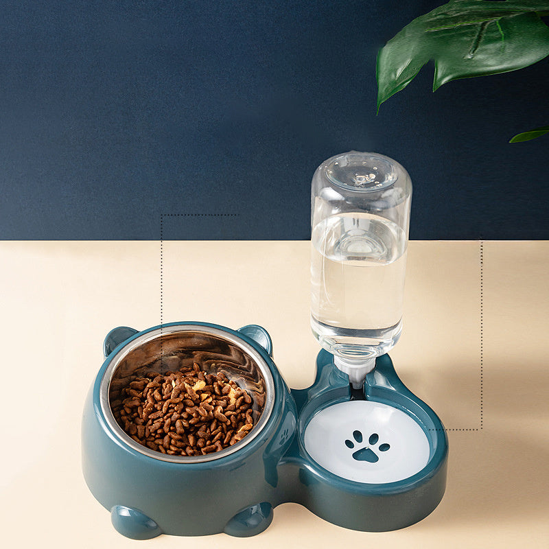 JMT-066954 Tilted Cat and Dog Food & Water Bowl Set with Removable Dispenser, 500ml Capacity, Available in Stainless Steel, Plastic, and Ceramic Options