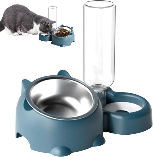 JMT-066954 Tilted Cat and Dog Food & Water Bowl Set with Removable Dispenser, 500ml Capacity, Available in Stainless Steel, Plastic, and Ceramic Options
