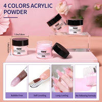 HKM-546131 Acrylic Nail Kit with 4 Colors of Powder, Monomer, and Tools for Nail Art and DIY Extensions
