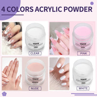 HKM-546131 Acrylic Nail Kit with 4 Colors of Powder, Monomer, and Tools for Nail Art and DIY Extensions