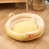 HKM-285651 Portable Round Velvet Pet Bed with Random Plush Doll for Small Dogs and Cats