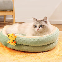 HKM-285651 Portable Round Velvet Pet Bed with Random Plush Doll for Small Dogs and Cats
