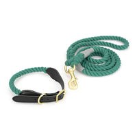 HKM-984851 Cotton Rope Dog Leash with Cowhide Leather Accents - Multiple Sizes Available