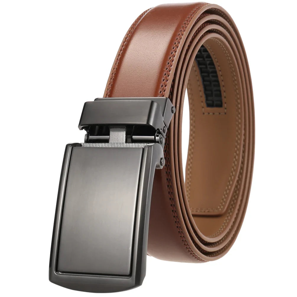 HKM-984851 Genuine Leather Buckle Ratchet Belt for Men - Size LY33-1550-1
