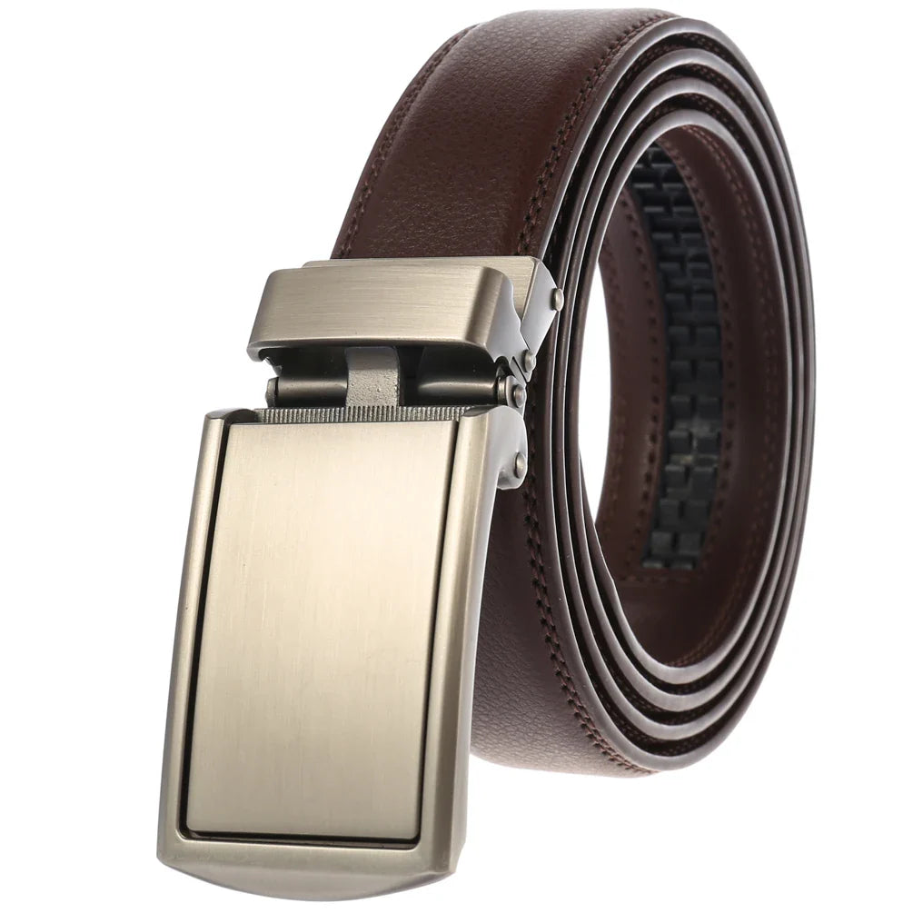 HKM-984851 Genuine Leather Buckle Ratchet Belt for Men - Size LY33-1550-1
