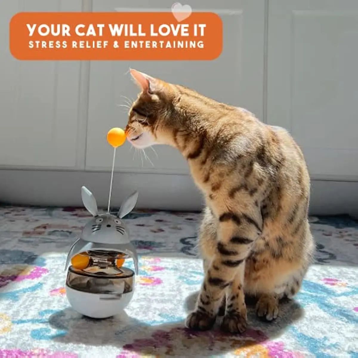 HKM-422675 Interactive Cat Feeder Toy with Sounding Bell for Indoor Play and Feeding