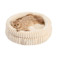 HKM-840403 Super Soft Plush Round Cat Bed with Anti-Slip Bottom, Washable and Comfortable for Indoor Cats and Kittens
