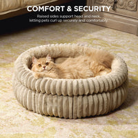 HKM-840403 Super Soft Plush Round Cat Bed with Anti-Slip Bottom, Washable and Comfortable for Indoor Cats and Kittens