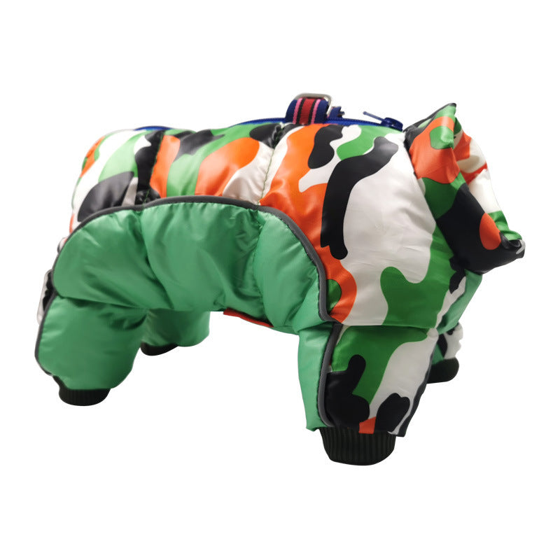 HKM-534355 Cotton Padded Camouflage Dog Jacket for Autumn and Winter, Waterproof and Cold-Proof, Four-Legged Design