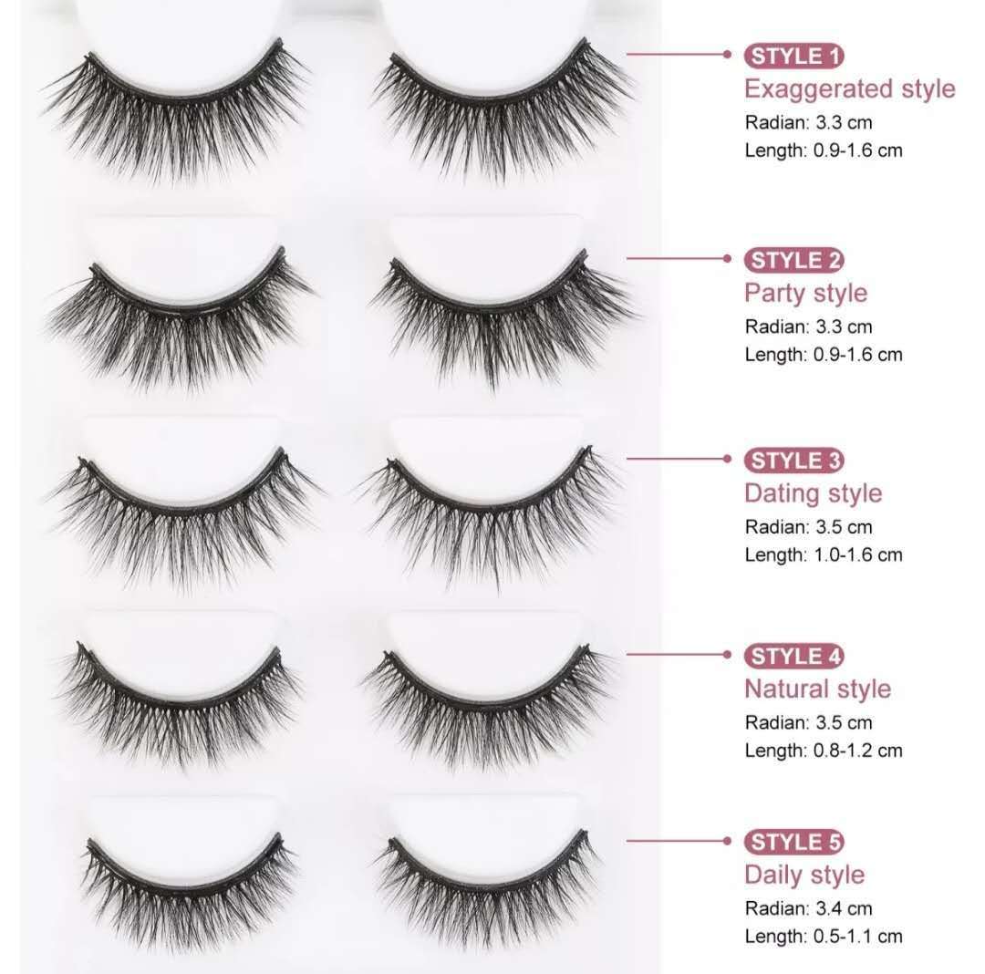 HKM-336915 Magnetic Eyelash Set with Liquid Eyeliner - Five Pairs of Glue-Free Lashes in Various Styles