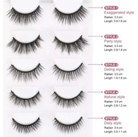 HKM-336915 Magnetic Eyelash Set with Liquid Eyeliner - Five Pairs of Glue-Free Lashes in Various Styles