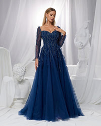HKM-430931 Elegant Blue Evening Gown with Flattering Silhouette for Women