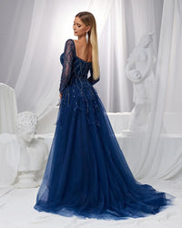 HKM-430931 Elegant Blue Evening Gown with Flattering Silhouette for Women