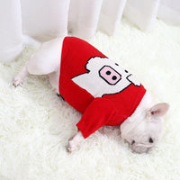 HKM-709075 Pug Dog Sweater in Red - Short Body, Elastic Core, Wool Material