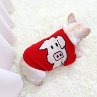 HKM-709075 Pug Dog Sweater in Red - Short Body, Elastic Core, Wool Material
