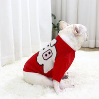 HKM-709075 Pug Dog Sweater in Red - Short Body, Elastic Core, Wool Material