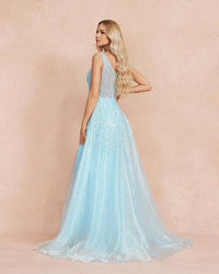 HKM-577811 Elegant Blue Evening Dress with Pleated Design for Women