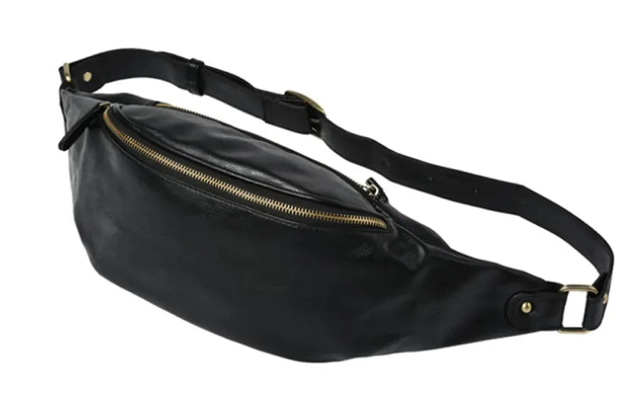 HKM-386131 Casual Outdoor Men's Crossbody Chest Bag in Waxed Canvas and Leather