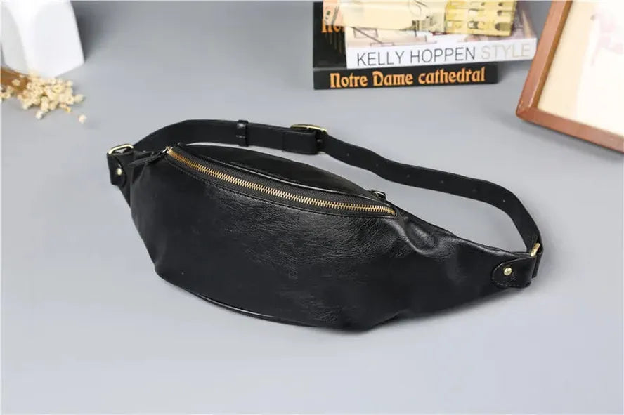 HKM-386131 Casual Outdoor Men's Crossbody Chest Bag in Waxed Canvas and Leather