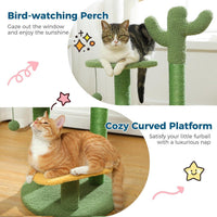 HKM-037331 Cactus Cat Tree with Flower Perch, Soft Top, and Hanging Ball for Indoor Cats