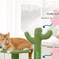 HKM-037331 Cactus Cat Tree with Flower Perch, Soft Top, and Hanging Ball for Indoor Cats