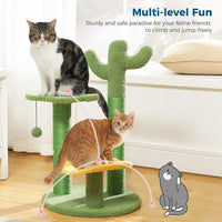 HKM-037331 Cactus Cat Tree with Flower Perch, Soft Top, and Hanging Ball for Indoor Cats