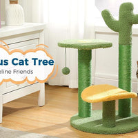 HKM-037331 Cactus Cat Tree with Flower Perch, Soft Top, and Hanging Ball for Indoor Cats