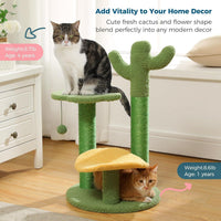 HKM-037331 Cactus Cat Tree with Flower Perch, Soft Top, and Hanging Ball for Indoor Cats