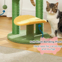 HKM-037331 Cactus Cat Tree with Flower Perch, Soft Top, and Hanging Ball for Indoor Cats