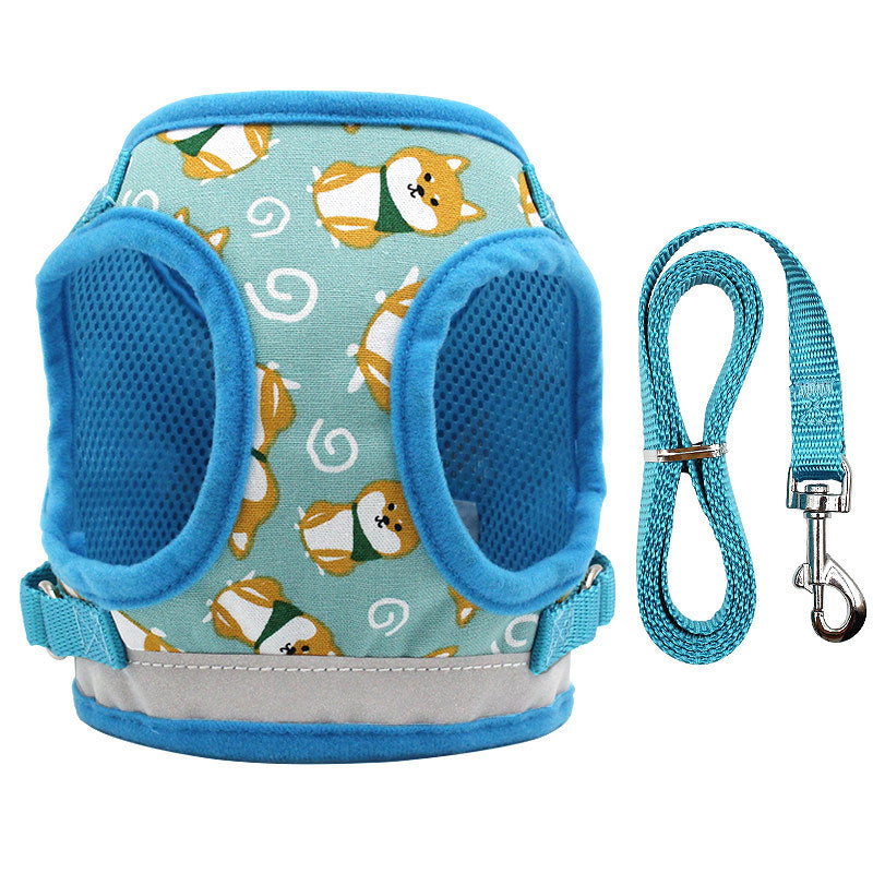 HKM-011027 Adjustable Nylon Dog Harness Vest with Anti-Break Traction Rope for All Seasons